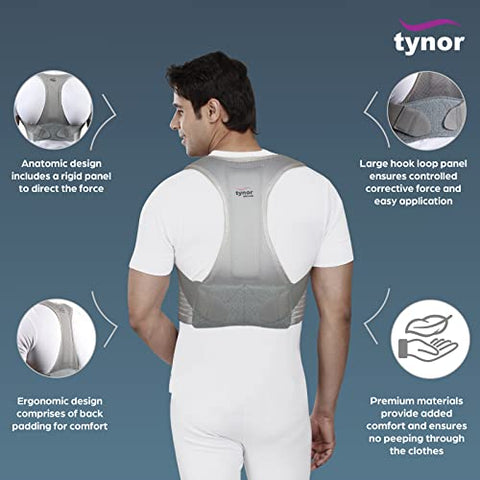 Image of Tynor Posture Corrector, Grey, Medium, 1 Unit & Contoured Cervical Pillow, Grey, Universal Size, 1 Unit