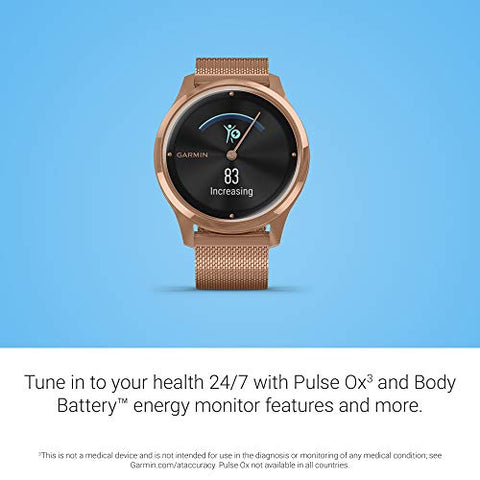 Image of Garmin vívomove Luxe, Hybrid Smartwatch with Real Watch Hands and Hidden Color Touchscreen Displays, Rose Gold with Rose Gold Milanese Band