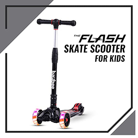 Image of Baybee Scooter for Kids, 3 Wheel Kids Scooter Smart Kick Scooter with Foldable & Height Adjustable Handle & Extra-Wide LED PU Wheels & Brake, Skate Scooter for Kids (ST4-Black)