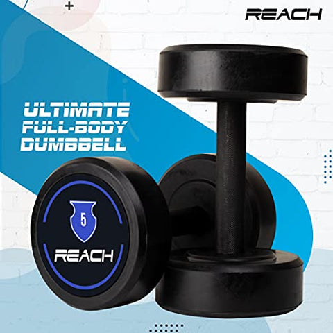 Image of Reach Dumbbell 5 kg Round Dumbbell Set - Pair of 2, 10 kg (Black/Silver)
