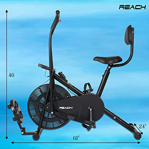 Image of Reach AB-110 Air Bike Exercise Fitness Gym Cycle with Moving or Stationary Handle Adjustments for Home - 3 Options (Normal Seat | Back Support Seat |Twister) (Back Support Seat & Twister)