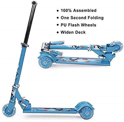 Image of WOX MOX Road Runner Scooter for Kids of 3 to 10 Years Age 3 Adjustable Height, Foldable, LED PU Wheels & Weight Capacity 40 kgs Kick Scooter with Brake(Print May Vary) (Pink)