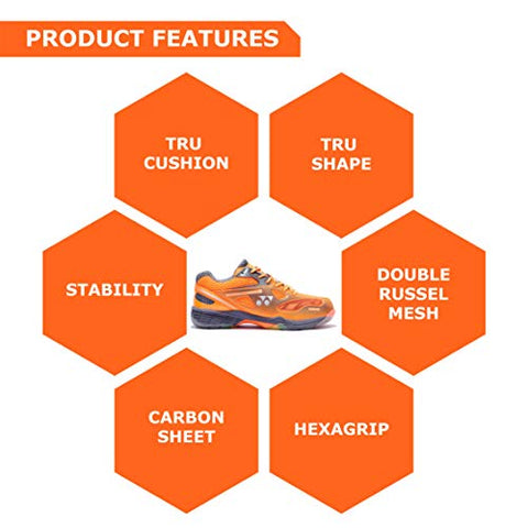 Image of YONEX Hydro Force 2 Men's Non Marking Badminton Court Shoes, Gun Metal/Orange - 8 UK
