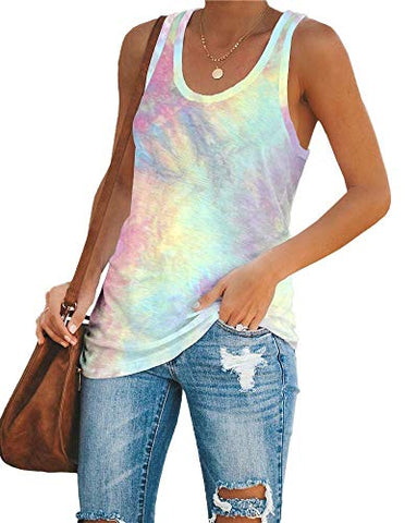 Image of Gemijack Womens Tie Dye Workout Tank Tops Sleeveless Summer Cotton Athletic Cute Tee Shirts