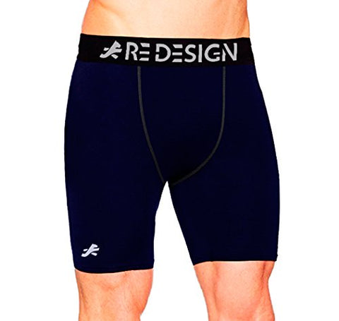 Image of ReDesign Apparels Printed Compression Men's Nylon Shorts Tights Skins (Medium, Navy Blue)