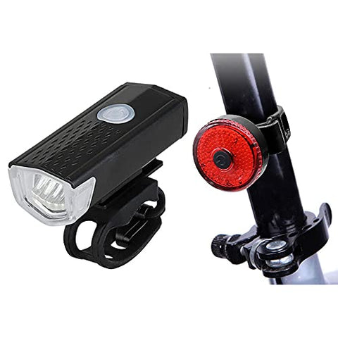 Image of FABSPORTS Aluminum USB Rechargeable LED Bike/Bicycle Light Set, High Bright Front Light and Back Light, 3 Light Modes, Portable, Waterproof Headlamp (Black)