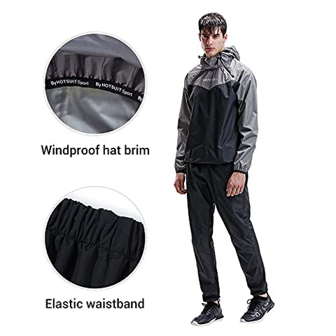 Image of HOTSUIT Sauna Suit Men Weight Loss Jacket Pant Gym Workout Sweat Suits, Gray, XL