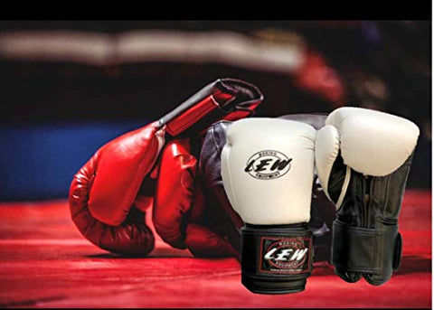 Image of LEW White/Black Boxing Gloves for Training/ Muaythai/Punching Bag/Sparring with a Pair of Hand Wraps (White, 14 OZ)