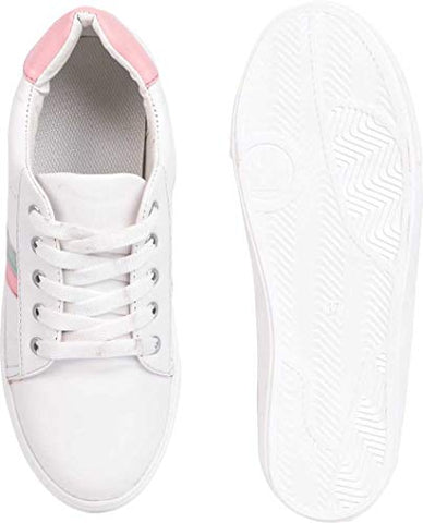 Image of RINDAS Women's | Ladies | Females | Girls Comfortable, Fashionable, Synthetic Leather, Shoes College Wear | Casual Sneakers White