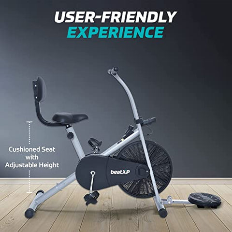 Image of beatXP Tornado Spark 4F Air Bike Exercise Cycle for Home |Gym Cycle for Workout With Adjustable Cushioned Seat |Fixed Handles | Back Support & Tummy Twister With 6 Months Warranty (Grey)