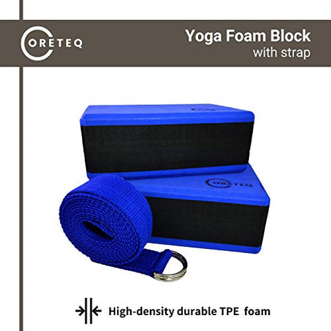 Image of Coreteq High Stability EVA Foam Yoga Block Brick Set of 2 with Yoga Belt Starter Kit (Purple-Black-Purple)