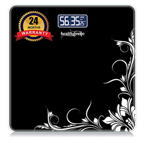 Image of Healthgenie Thick Tempered Glass Lcd Display Digital Weighing Machine , Weight Machine For Human Body Digital Weighing Scale, Weight Scale, with 2 Year Warranty & Batteries Included (Black Pattern)