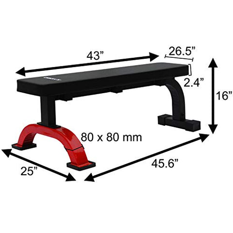 Image of Kobo EB-1011 Imported Steel Heavy Duty Exercise Flat Bench for Home Gym (Black, Red)