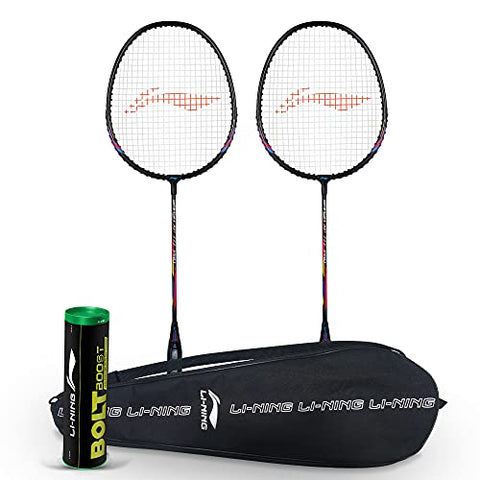 Image of Li-Ning Lockdown Aluminum Badminton Kit (2 x Li-Ning Rackets & 6 x Nylon Shuttlecocks), Black/Pink