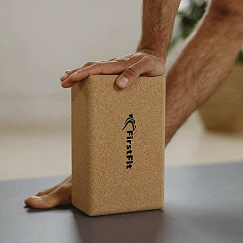 Image of FirstFit Yoga Block | Non-Slip and Supra Grip Natural Cork Yoga Brick | Regular & Handstand Blocks | Wrist Support Wedge | Calf Stretch Wedge | Exercise Accessories for Women & Men