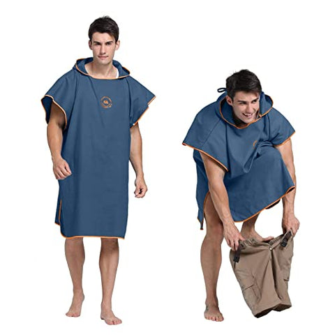 Image of Hiturbo Microfiber Surf Beach Wetsuit Changing Towel Bath Robe Poncho with Hood -One Size Fit All