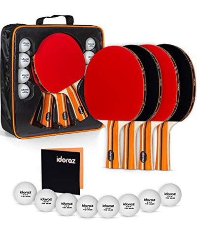 Image of Idoraz Ping Pong Paddles Set of 4 - Table Tennis Set - Ping Pong Paddle Set - Ping Pong Paddles and Balls
