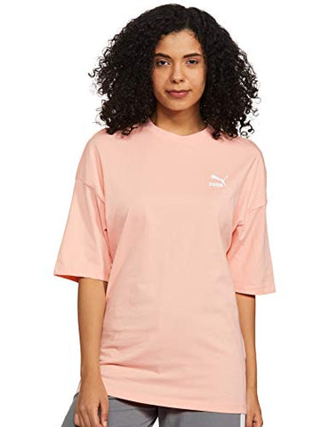 Image of Puma Women's Solid Regular T-Shirt (59957926_Apricot Blush XS)