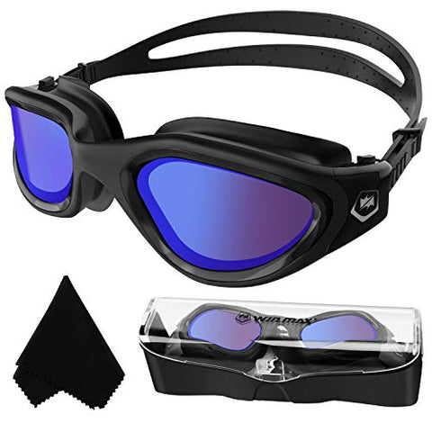 Image of Polarized Swimming Goggles,Anti Fog Anti UV No Leakage Clear Vision Easy to Adjust,with Soft Nose Bridge for Men Women Adults Teenagers (All Black/Blue Polarized Mirrored Lens)