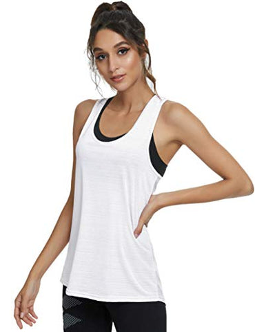 Image of Yoga Tank Tops for Women Activewear Workout Sport Tops Loose Fit Running Shirts Super Soft Silky Tops White M