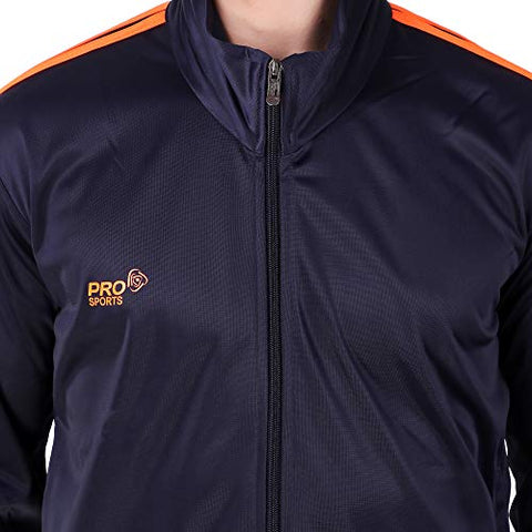 Image of Pro Sports Men's Tracksuit (PRO_TrackSuit_SuperPoly-7000B_L_Navy Blue & Orange_Large)