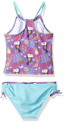 Image of KIKO & MAX Girls' Little Tankini 2-Piece Swimsuit Bathingsuit, Purple Tropical Print, 5