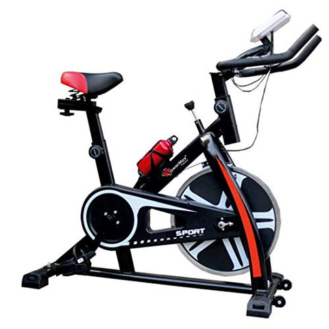 Image of PowerMax Fitness BS-130 Steel Exercise Spin Bike With 6 Kg Flywheel, LCD Display & Bottle Holder, Black