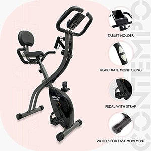 Reach Contempo Foldable Exercise Cycle Perfect for Home Gym | X-Bike with Back Support, Hand Support and Resistance Rope. Best Exercise Bike for Full Body Cardio Workouts.