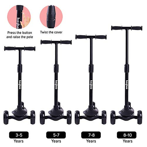 Image of Baybee Alpha Scooter for Kids, 3 Wheel Kids Scooter Smart Kick Scooter with Foldable & Height Adjustable Handle & Extra-Wide LED PU Wheels & Brake, Skate Scooter for Kids (F3-Black)