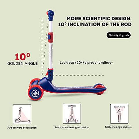 Image of Baybee Enzo Skate Scooter for Kids, 3 Wheel Kids Scooter, Smart Kick Scooter with Fold-able & Height Adjustable Handle, Runner Scooter with Wide LED PU Wheels & Handle for Kids