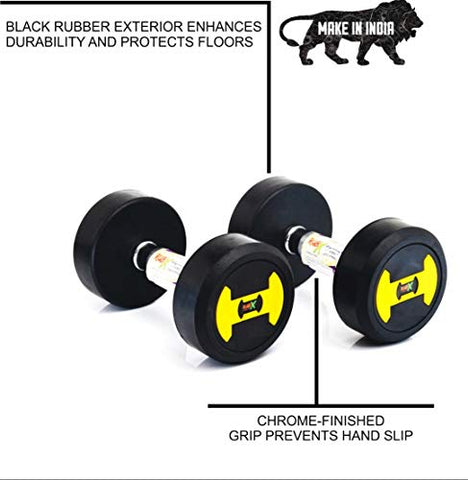 Image of RUBX Rubber Coated Professional Round Dumbbells, (Black, Pack of 2) (Yellow, 2.5 Kg x 2pc (Total = 5 kg))