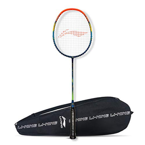 Image of Li-Ning G-Force 3700 Superlite (AYPQ088-5) Carbon Fiber Strung Badminton Racquet (Navy/Orange) with Free Full Cover, Set of 1