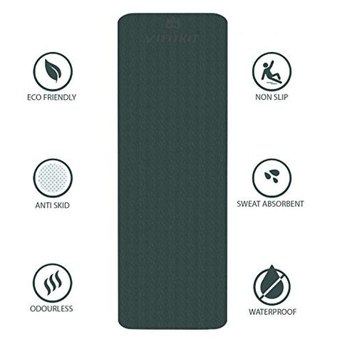 Image of VIFITKIT Yoga Mat Eco Friendly Workout Mat For Yoga Pilates Outdoor Workout With Free Carrying Bag and Strap (Made In India) (BOTTLE GREEN, 4mm)