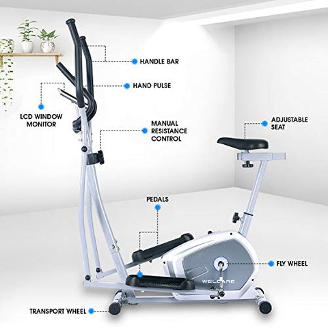 Image of Welcare Elliptical Cross Trainer WC6044 with Adjustable seat, Hand Pulse Sensor, LCD Monitor, Adjustable Resistance for Home Use (DIY Installation with Video Call Assistance)