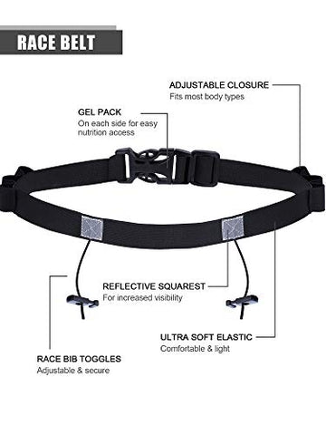 Image of Jovitec 2 Pieces Race Number Belt with 6 Gel Loops for Running Cycling Triathlon Marathon (Black)