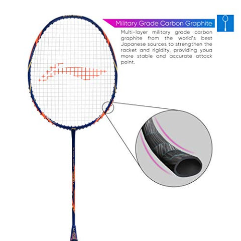 Image of Li-Ning SS-68-X Strung Carbon-Graphite Badminton Racquet (Navy/Orange, S1, 85-87 grams, 28-30 lbs)