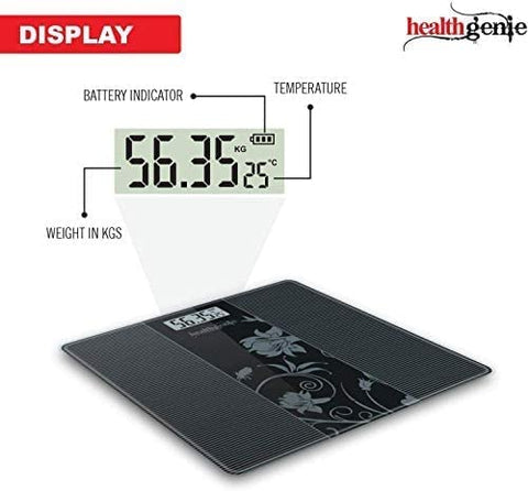 Image of Healthgenie Thick Tempered Glass Lcd Display Digital Weighing Machine , Weight Machine For Human Body Digital Weighing Scale, Weight Scale, with 2 Year Warranty & Batteries Included (HD-93)