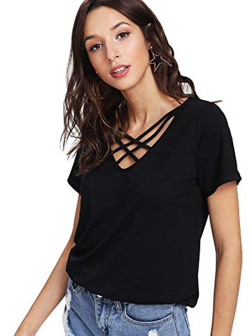 Image of Fabricorn Combo of Plain Stylish Black and White V-Neck Cotton Tshirt for Women (Black and White, Small)
