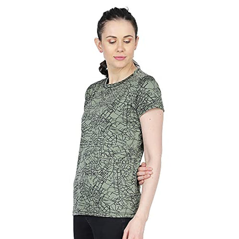 Image of URBAN CIRCUS Polyester Women's Round Neck Half Sleeve Yoga Gym Sports Dryfit Active Wear T Shirt (Green and Orange Combo, Large)