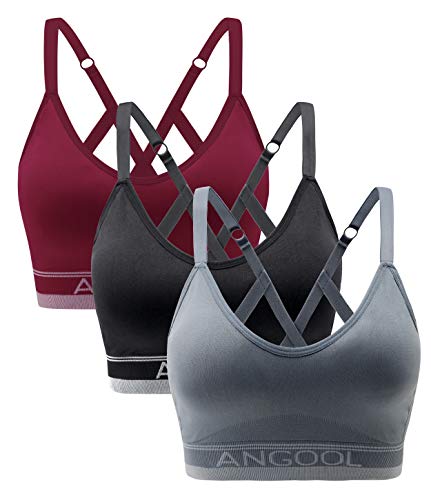 ANGOOL Women's Strappy Sports Bra with Adjustable Straps