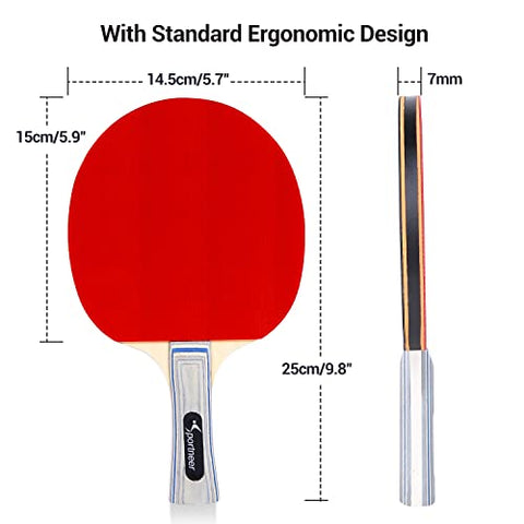 Image of Sportneer Table Tennis Set, Red and Black Double-Sided Table Tennis Set of 4 Rackets and 8 Balls and 2 Storage Bag and 1 Net for Children Adult Advanced Home Team Indoor or Outdoor Play,Best Gift for Boys and Girls