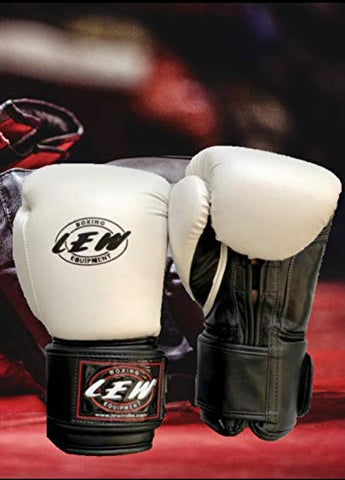 Image of LEW White/Black Boxing Gloves for Training/ Muaythai/Punching Bag/Sparring with a Pair of Hand Wraps (White, 14 OZ)