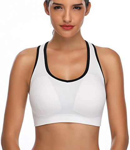 Image of BHRIWRPY Women's Synthetic Padded Strappy Sports Activewear Wire Free Bra for Yoga Running Fitness (Black Grey and White, Small)