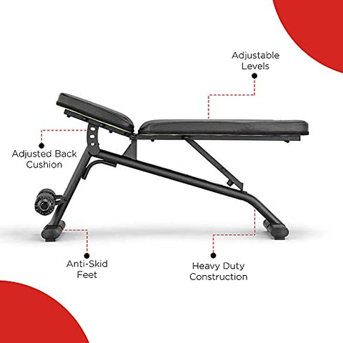 Image of FITNESS WORLD Home Multi Functional Weight Workout Strength Training Multi-Purpose Fold able Incline Decline Exercise Bench for Home Gym, for Full Body Workout (Home Bench, 215 kg Limit)