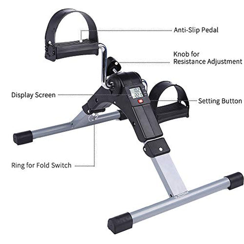 Image of Himaly Store Folding Pedal Exerciser Mini Exercise Bike Portable Foot Peddler Desk Bike Arm and Leg Peddler Machine with LCD Monitor , Silver