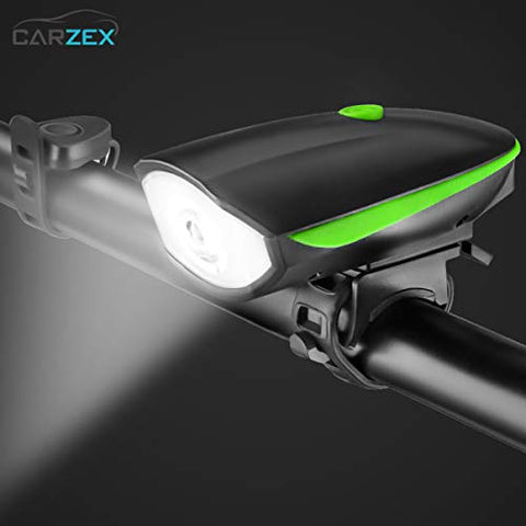 Image of Carzex Rechargeable Rubber Bike/Cycle Super Bright Light & Horn with High/Low/Flashing Beam Function and 140 DB Sound with 5 Different Horn Modes (Color May Vary) (Red/Green)