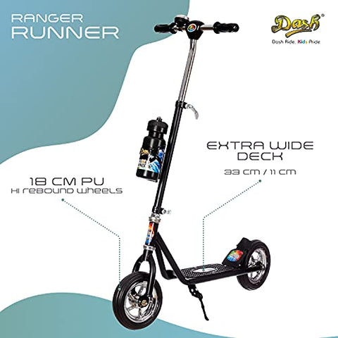 Image of Dash Power Ranger 2 Wheel Scooter for Kids with Sipper, Bell, Stand and Adjustable Height Upto 12 Years Kids (Capacity 60 kg, Black)