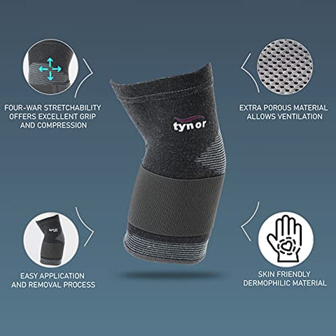 Image of Tynor Ankle Support (Neo), Grey, Universal Size, 1 Unit & Elbow Support, Grey, Medium, 1 Unit