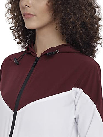 Image of CHKOKKO Women Sports Zipper Running Track suit Wine White size L
