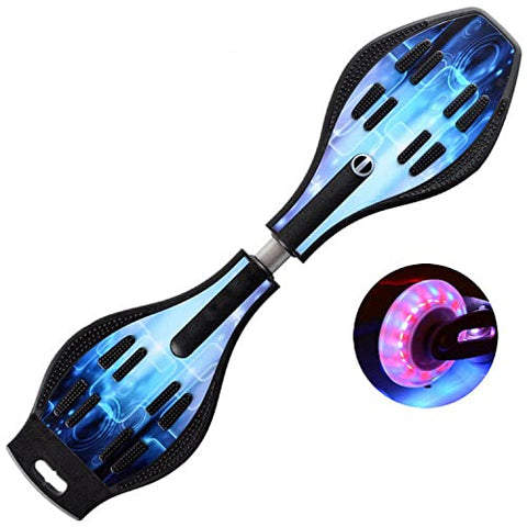 Image of Tec Tavakkal® Wave Board, Skate Board 31 x 8 Inch with Carry Bag LED Flash Colourful Lights on Wheels Upto 100 KG - Blue